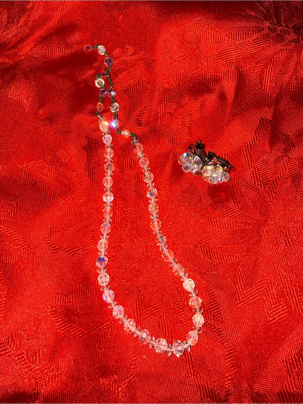 Crystal Bead AB Necklace with Matching Earrings - Clear